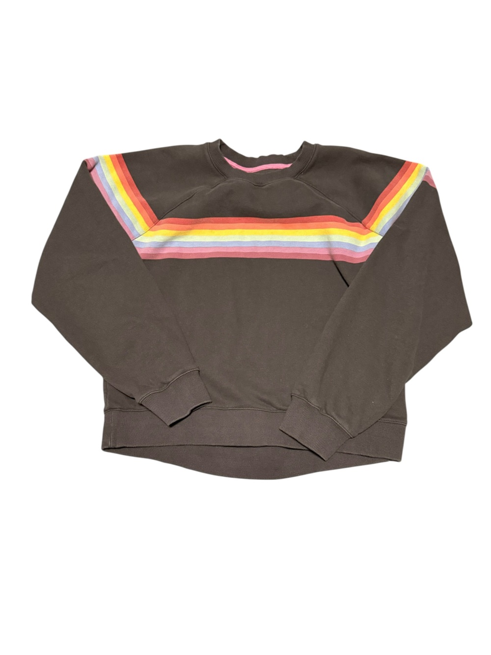 Marine Layer Women's Cloud 9 Fleece Anytime Rainbow Stripe Sweatshirt Large - Picture 2 of 8